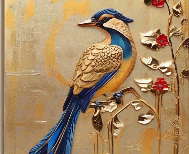 Golden Embossed Wall Painting For Home Decoration